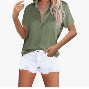 Nwt Women's Button Down Shirts Satin V Neck Long Sleeve Casual